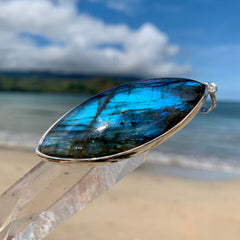 Blue Labradorite Surfboard 3" Silver Pendant