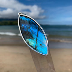 Blue Labradorite Surfboard 3" Silver Pendant