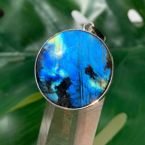 Blue Full Moon Labradorite Silver Pendant