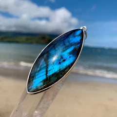 Blue Labradorite Surfboard 3" Silver Pendant