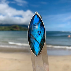 Blue Labradorite Surfboard 3" Silver Pendant