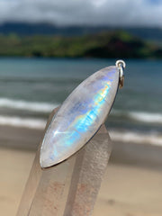 Rainbow Moonstone Surfboard Silver Pendant