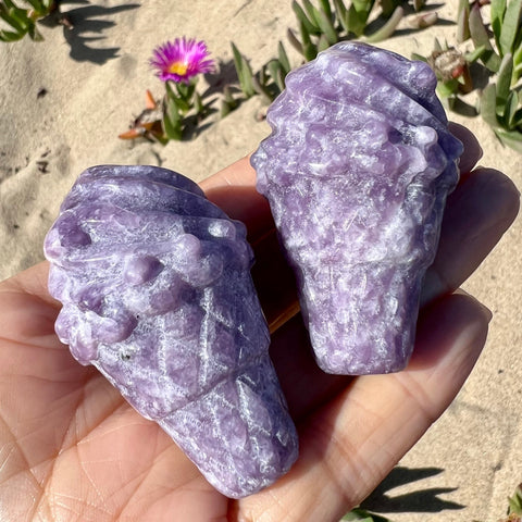 Lepidolite Ice Cream Cone Crystal Carving