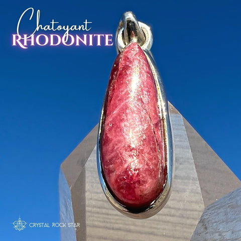 Rare Gem Rhodonite Teardrop Silver Pendant