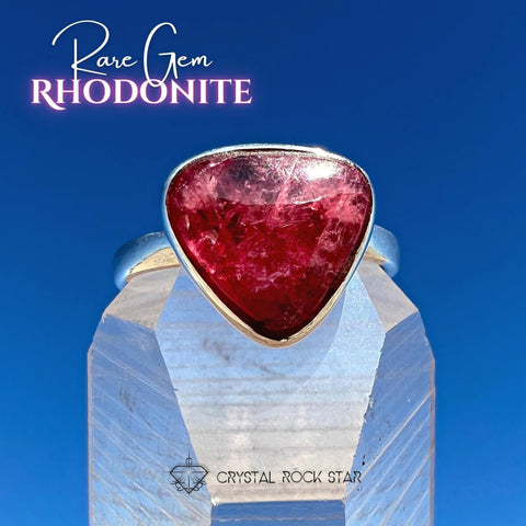 Gem Rhodonite Crystal Ring Size 8