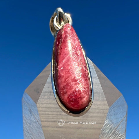 Rare Gem Rhodonite Teardrop Silver Pendant