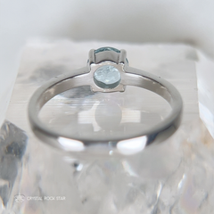 Aquamarine Solitaire Silver Ring - Size 7.5