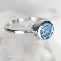 Aquamarine Solitaire Silver Ring - Size 8.5
