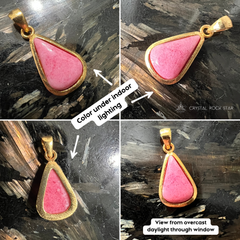 Rare Tugtupite Pink Fluorescent Gold Pendant