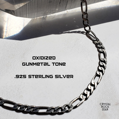 Gunmetal Figaro Italian Silver Chain 22"
