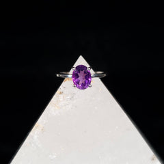 Amethyst Oval Sterling Silver Ring - Size 6