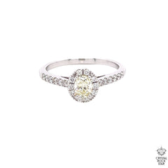 Yellow Diamond Oval White Gold Halo Ring