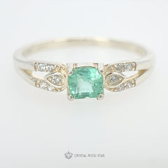 Columbian Emerald Asscher Cut Silver Ring Size 8