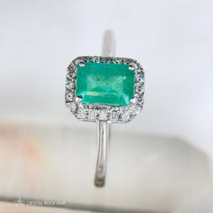 Emerald Halo Sterling Silver Ring 1.1ct Size 9