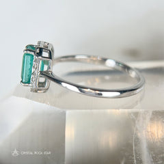 Emerald Cut Halo Sterling Silver Ring 1.1ct Size 9