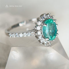 Emerald Halo Sterling Silver Ring Size 7 1.4cts