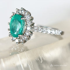 Columbian Emerald Star Halo Silver Ring Size 5