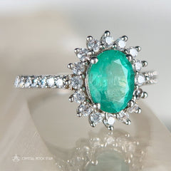Columbian Emerald Star Halo Silver Ring Size 5
