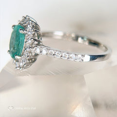 Emerald & Black Tourmaline Halo Sterling Silver Ring