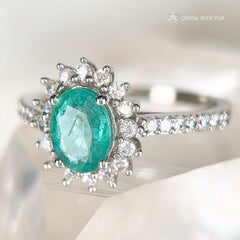 Emerald & Black Tourmaline Halo Sterling Silver Ring
