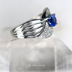 Blue Sapphire Oval Pave Wide Twist Band Ring