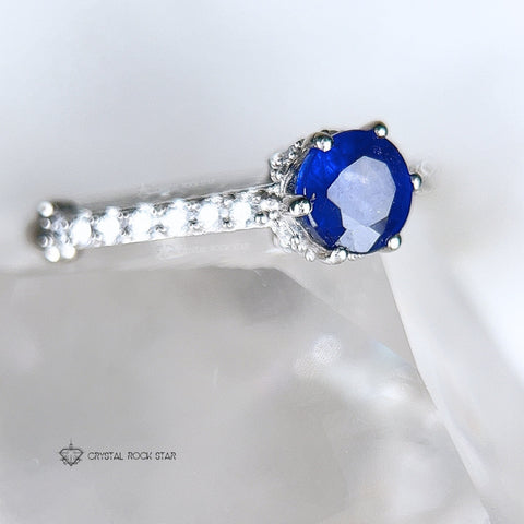 Blue Sapphire Victorian Solitaire Silver Ring