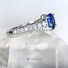 Blue Sapphire Oval Art Deco Sterling Silver Ring