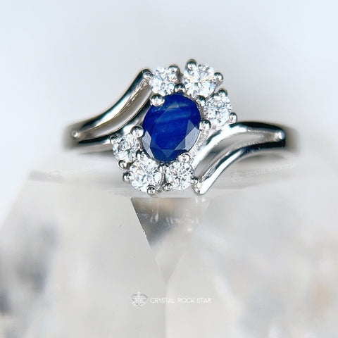 Blue Sapphire Art Deco Flower Sterling Silver Ring