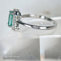 Natural Emerald Cut Halo Sterling Silver Ring Size 8