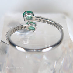 Emerald Silver Ring - Snake Wrap Around Pave
