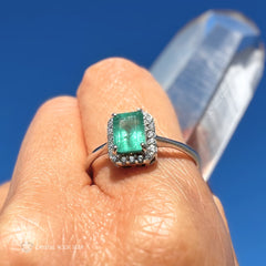 Emerald Halo Sterling Silver Ring 1.1ct Size 9