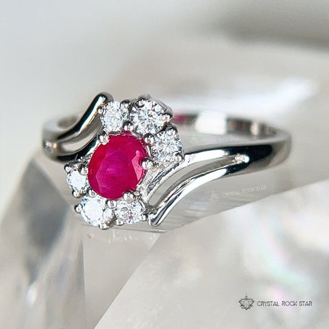 Ruby Flower Sterling Silver Ring Size 7