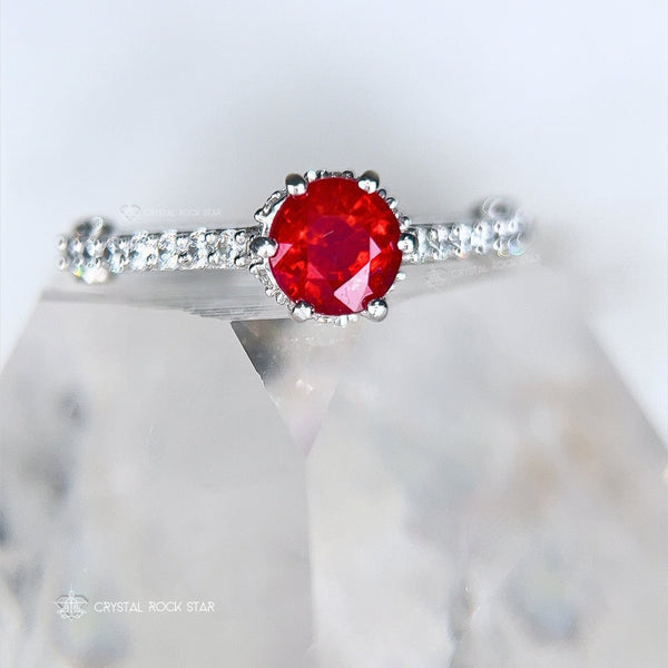 Ruby Sterling Silver Victorian Ring Round Red Gemstone July