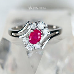 Ruby Flower Sterling Silver Ring Size 7