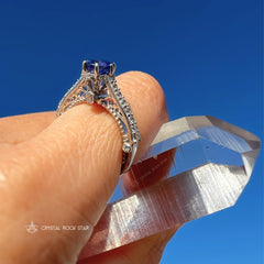 Blue Sapphire Victorian Solitaire Silver Ring