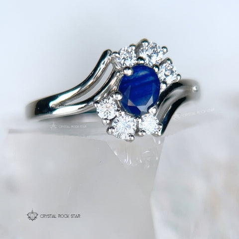 Blue Sapphire Art Deco Flower Sterling Silver Ring