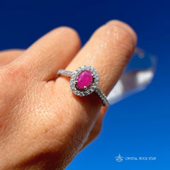 Pink Ruby Halo Pave Sterling Silver Ring