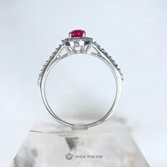 Pink Ruby Halo Pave Sterling Silver Ring