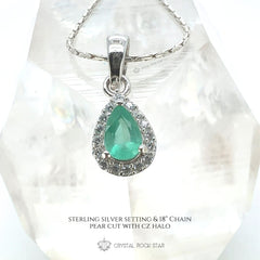 Genuine Emerald Pear Pendant Silver Necklace