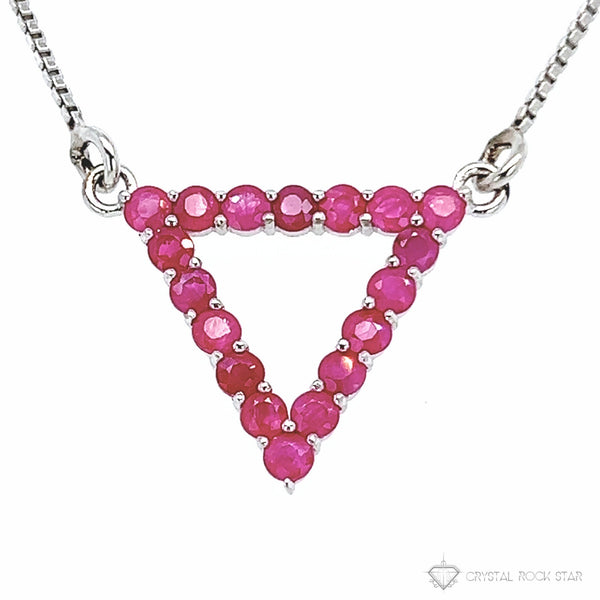 Genuine Ruby Gemstone Triangle Trinity Sterling Silver Necklace Chain ...