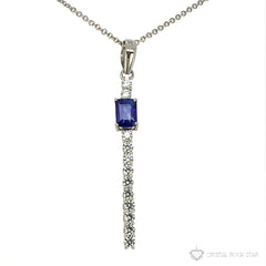 Blue Sapphire Sparkle Wand Sterling Silver Necklace