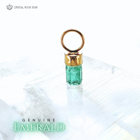 Columbian Emerald Raw Dainty Pendant 18K Gold