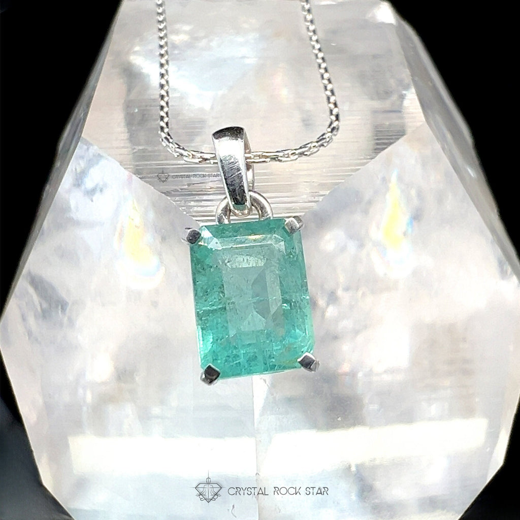 Natural Emerald Necklace Green Emerald Cut Sterling Silver Pendant ...
