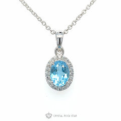 Blue Topaz Halo Sterling Silver Necklace