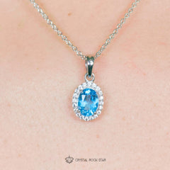 Blue Topaz Halo Sterling Silver Necklace