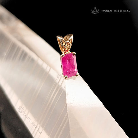 Pink Ruby 14K Solid Gold Dainty Pendant