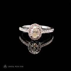 Yellow Diamond Oval White Gold Halo Ring