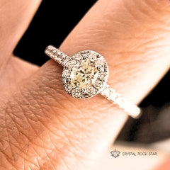 Yellow Diamond Oval White Gold Halo Ring