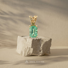 Dainty Emerald Pendant 14K Gold Dainty Charm