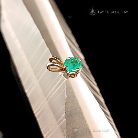 Emerald Dainty Solitaire 14K Solid Gold Pendant